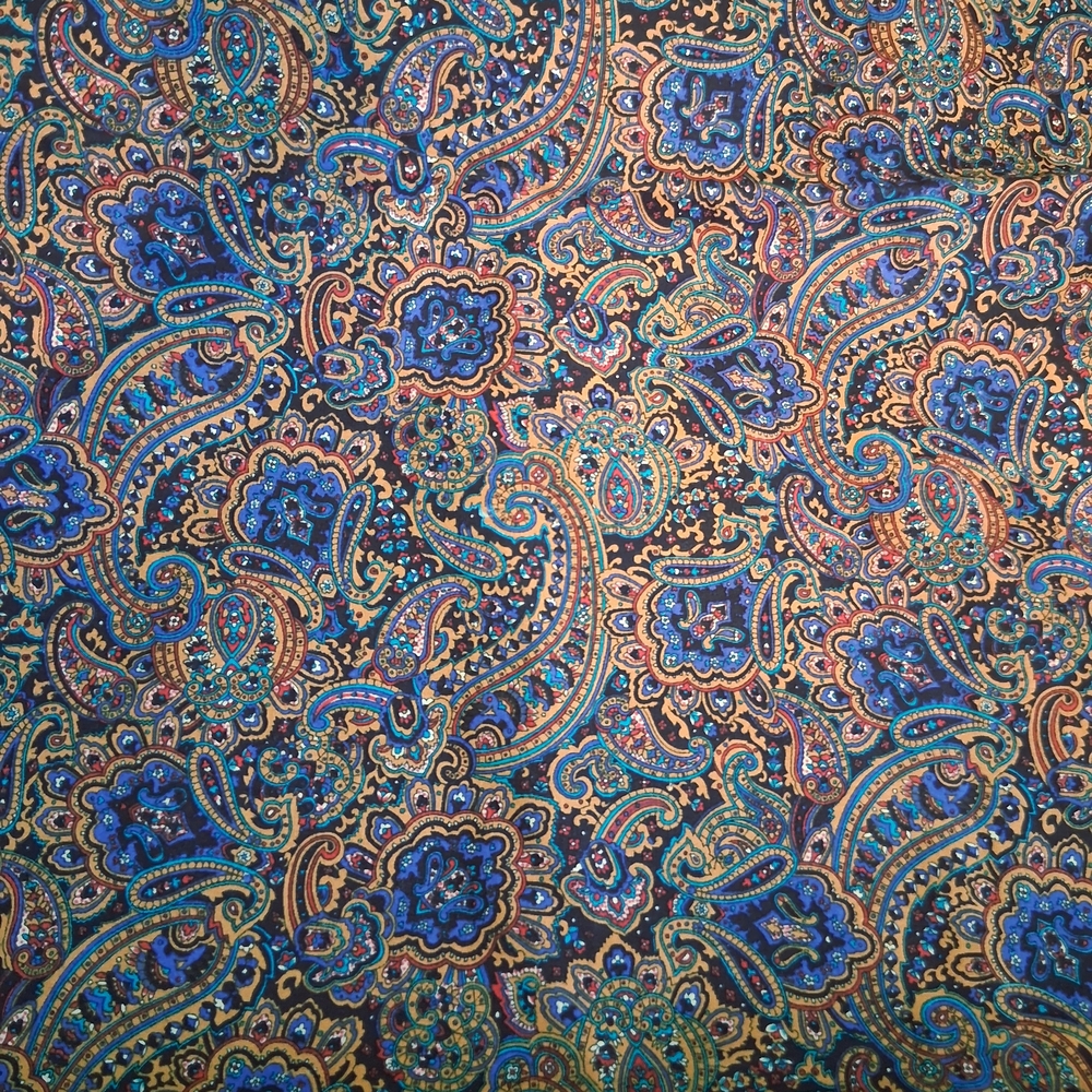 Paisley Printed Fabric  in Blues And Gold 4250